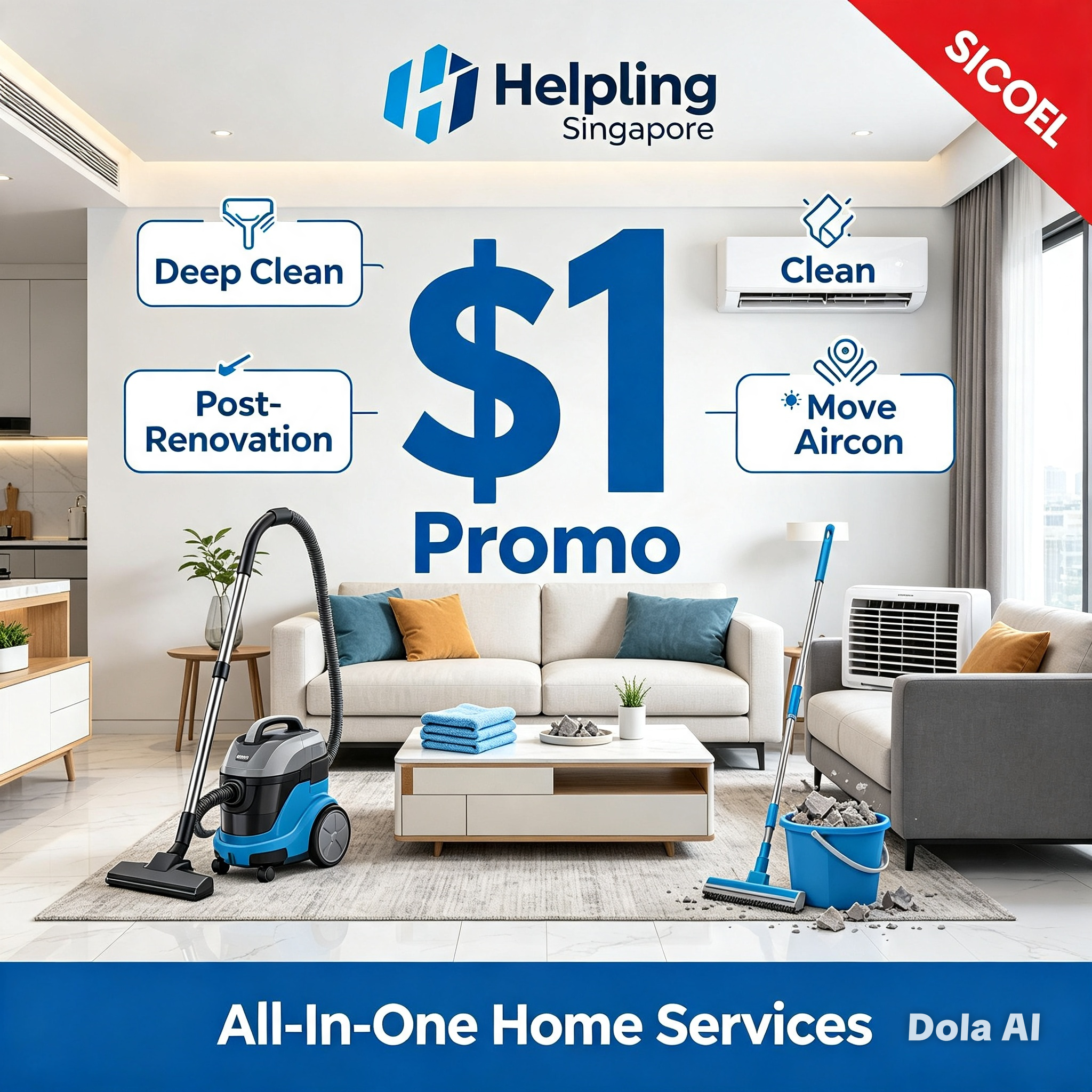Helpling Singapore | $1 Promo | Deep Clean / Post-Renovation / Move Clean / Aircon — All-In-One Home Services