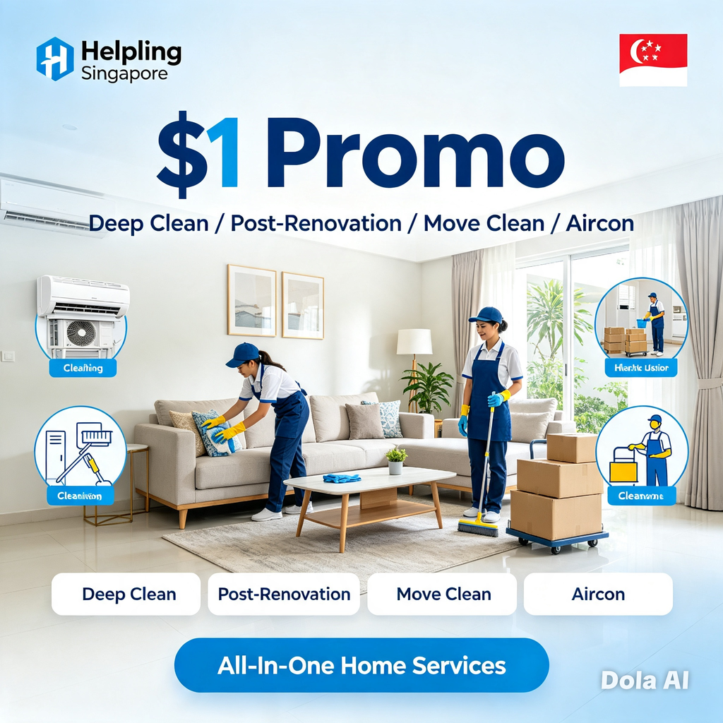 Helpling Singapore | $1 Promo | Deep Clean / Post-Renovation / Move Clean / Aircon — All-In-One Home Services
